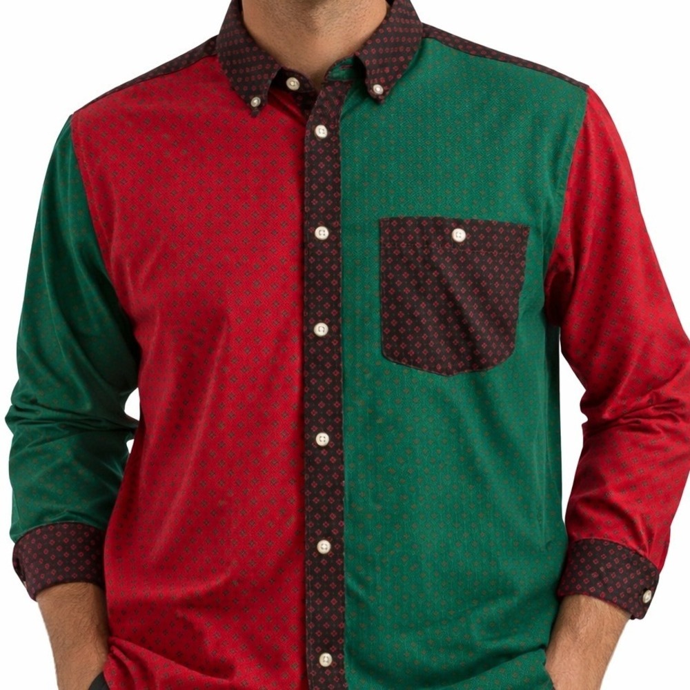 Vtg Tango by Max Raab Shirt Sz L Patchwork‎ Geometric Multi Color Cotton 90s USA